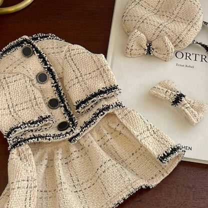 Fil Dog Princess Dress – Beige luxury dog dress with tweed design